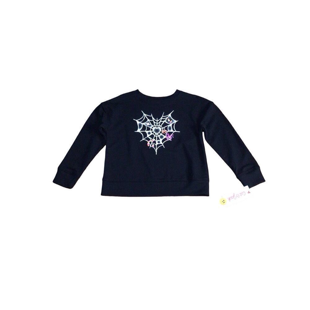 Girls Long Sleeve Black Spider Web Sparkle Heart Halloween Sweatshirt XS 4/5